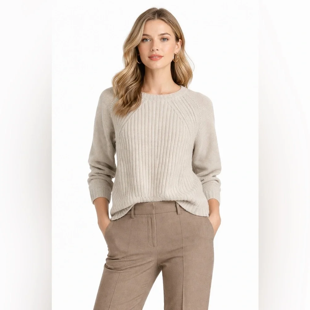 Vince Raglan Ribbed Wool & Cashmere Sweater in Cream - Women’s Sz XS